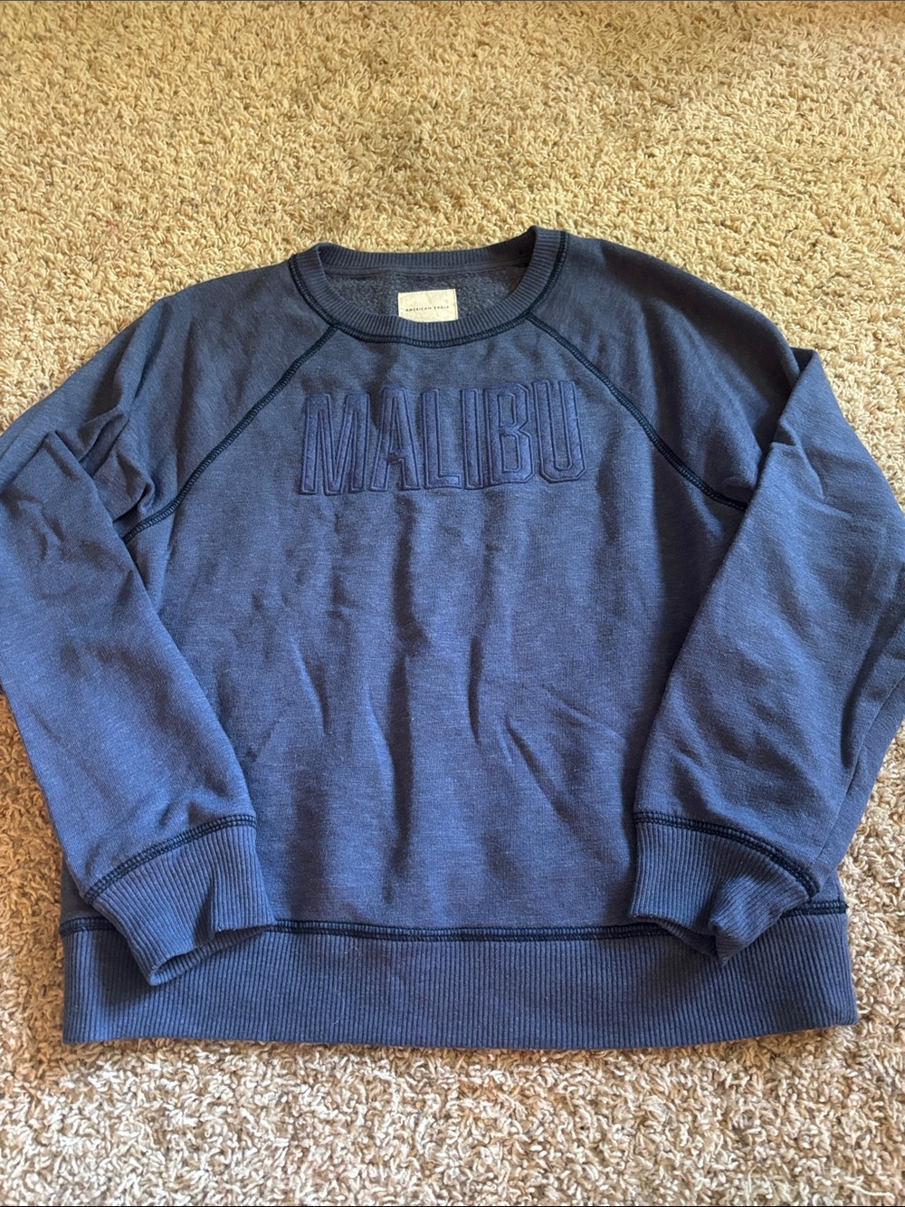 American Eagle Outfitters Navy Embroidered Malibu Crewneck Sweater